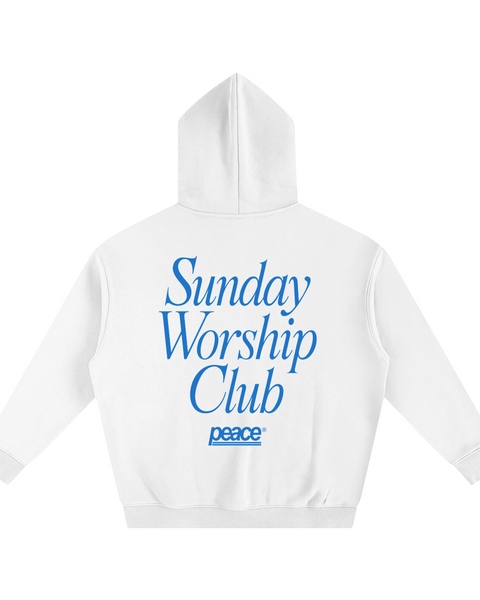 Sunday Worship Club White Oversized Heavyweight Hoodie | Peace®