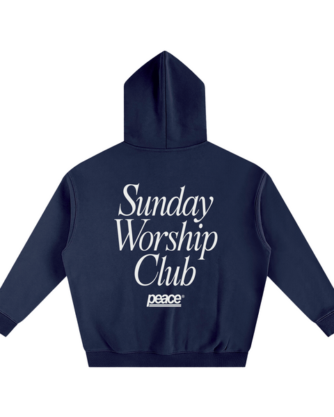 Sunday Worship Club Navy Blue Oversized Heavyweight Hoodie | Peace®