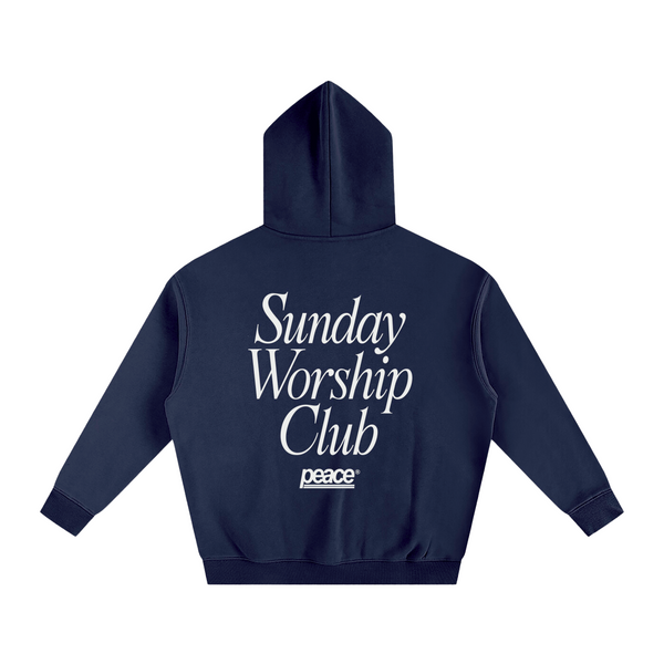 Sunday Worship Club Navy Blue Oversized Heavyweight Hoodie | Peace®