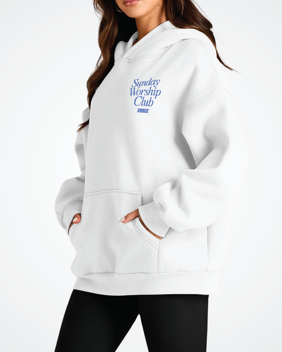 Sunday Worship Club White Oversized Heavyweight Hoodie | Peace®