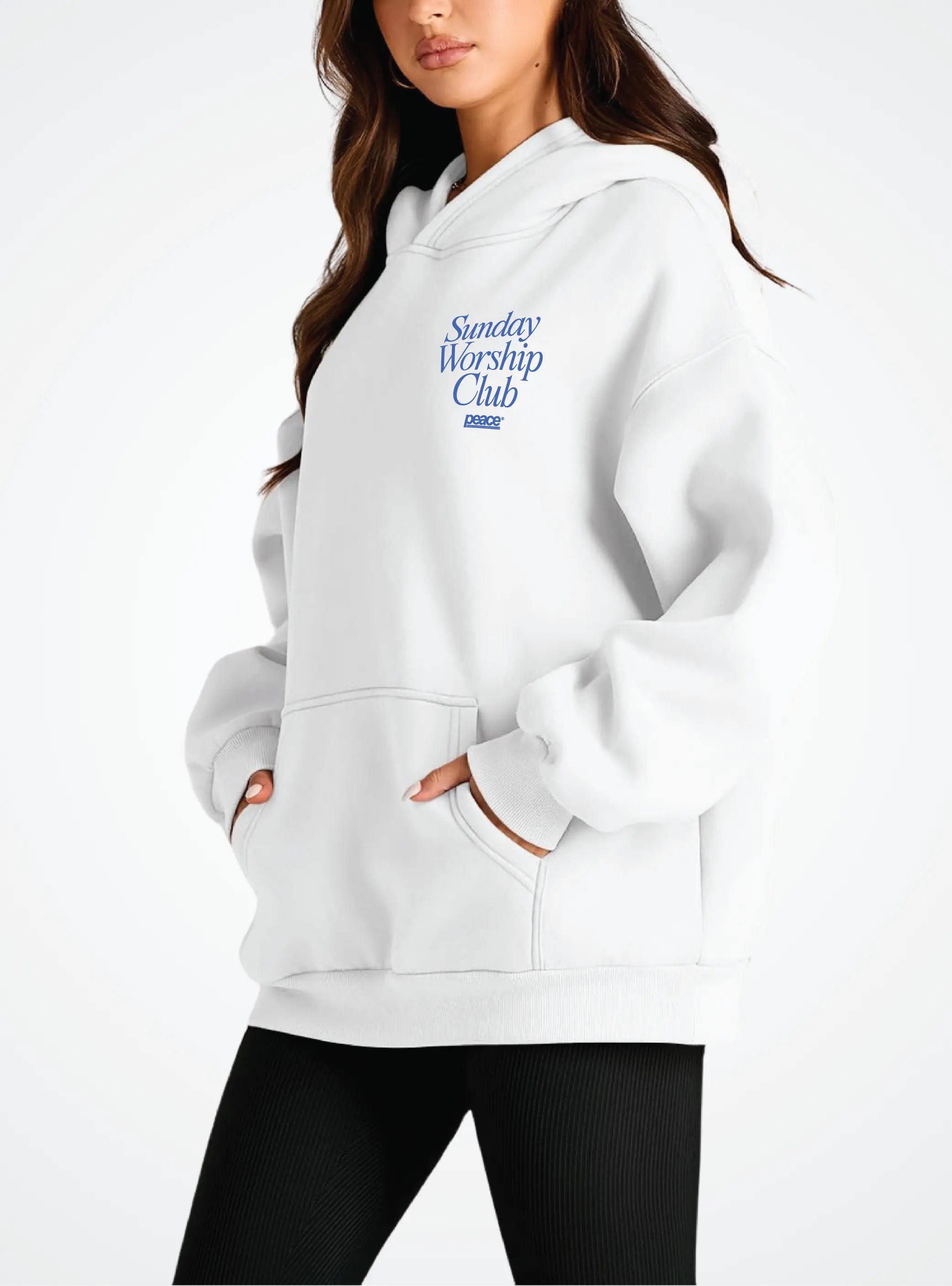 Sunday Worship Club White Oversized Heavyweight Hoodie | Peace® ODMPOD