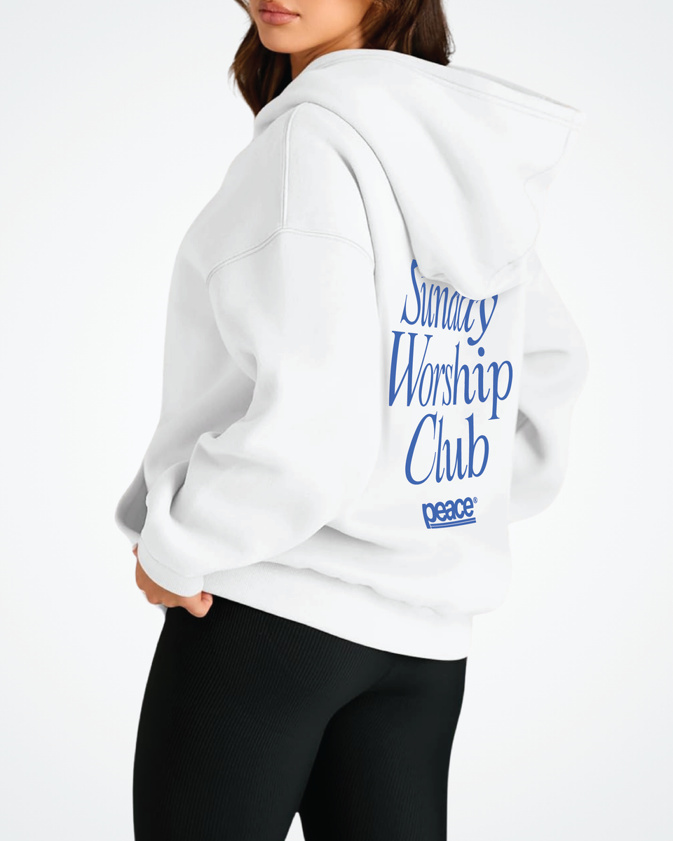 Sunday Worship Club White Oversized Heavyweight Hoodie | Peace®