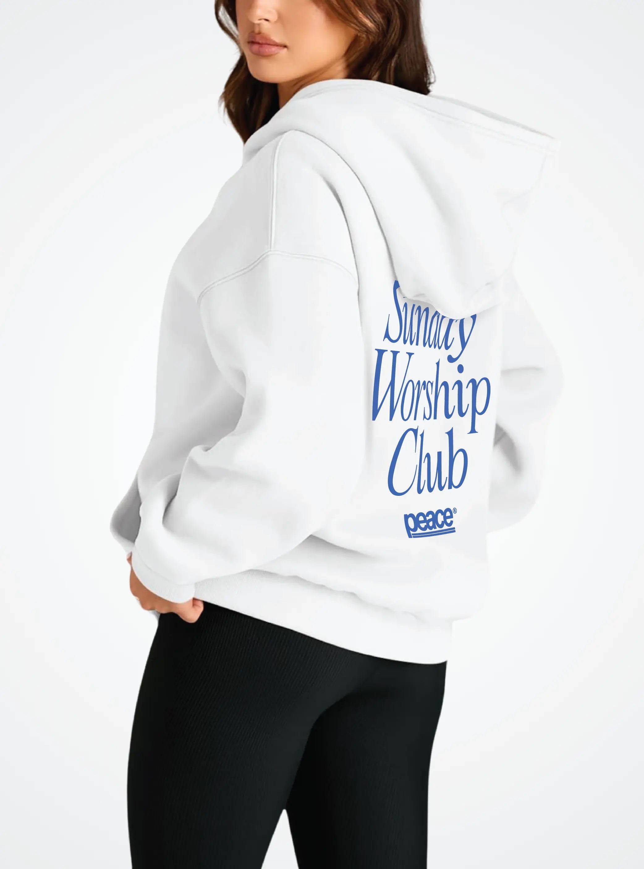 Sunday Worship Club White Oversized Heavyweight Hoodie | Peace® ODMPOD