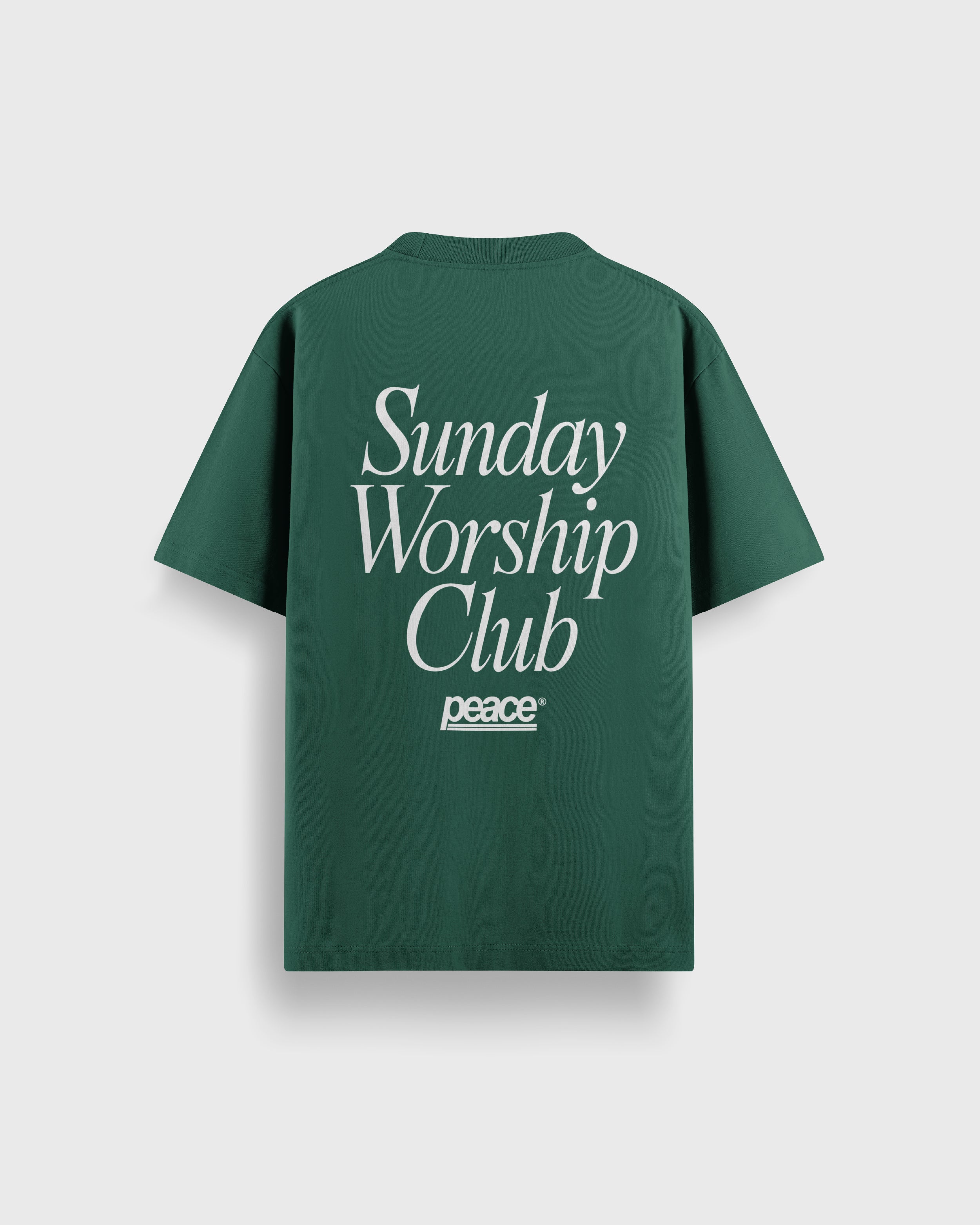 Sunday off club スカジャン Sunday Worship Club Navy Blue Loose Fit Heavyweight Tee | Peace®
