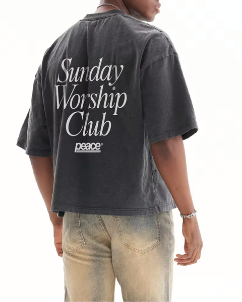 Sunday Worship Club Frayed Boxy Tee Wash Black | Peace®