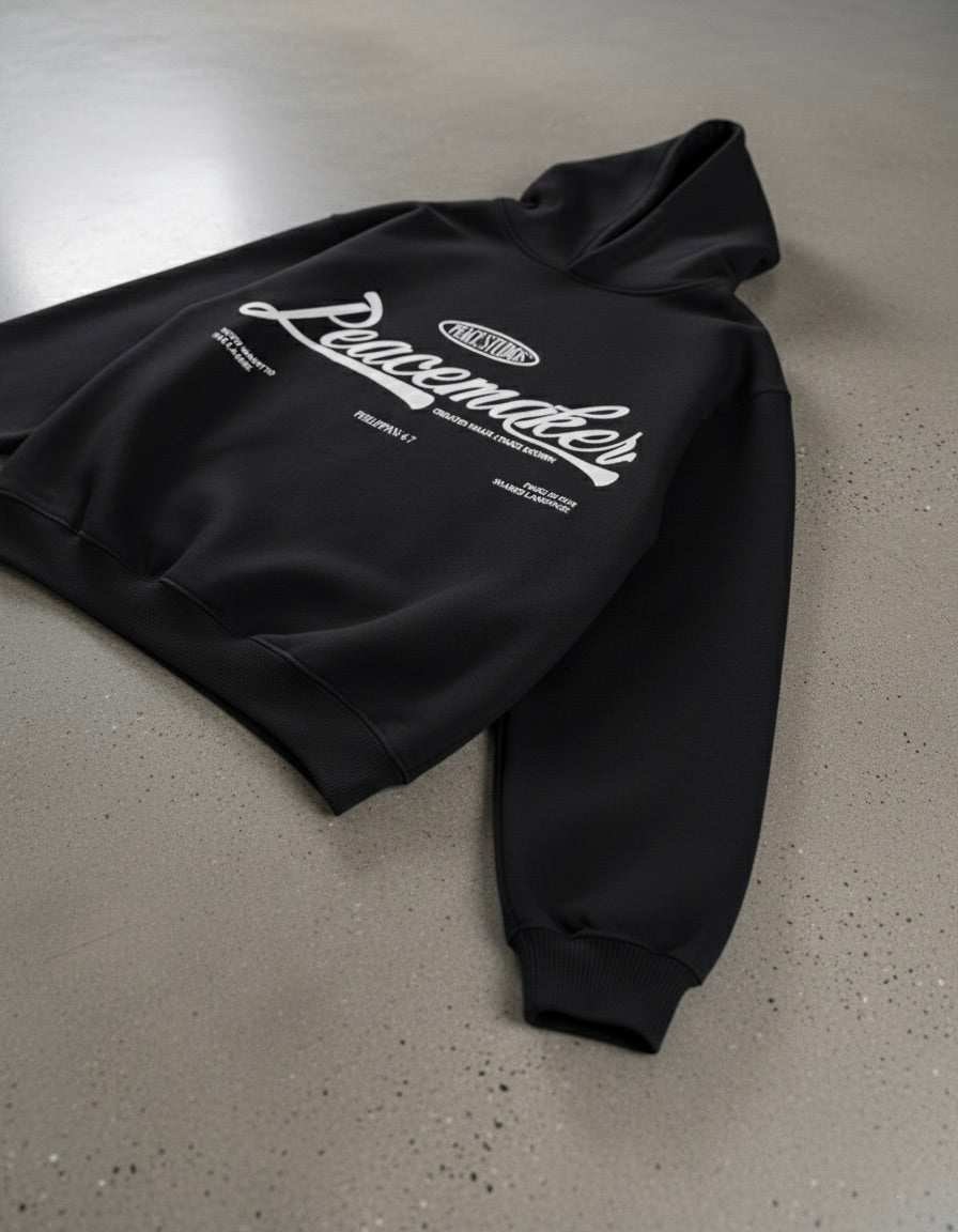 Peacemaker Fleeced Black Boxy Hoodie | Peace®