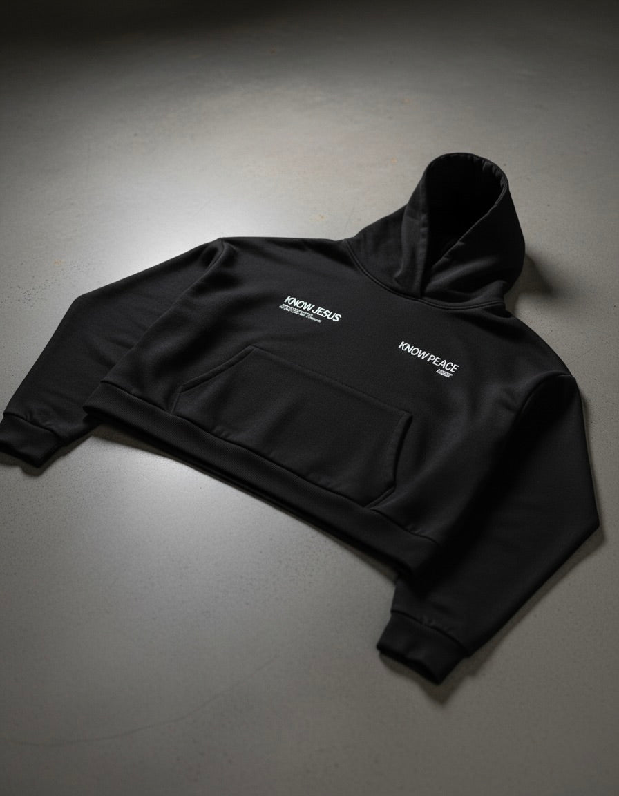 Know Jesus, Know Peace Premium Black Boxy Hoodie | Peace®
