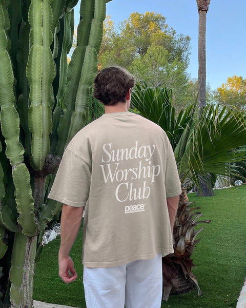 Sunday Worship Club Beige Loose Fit Heavyweight Tee | Peace®