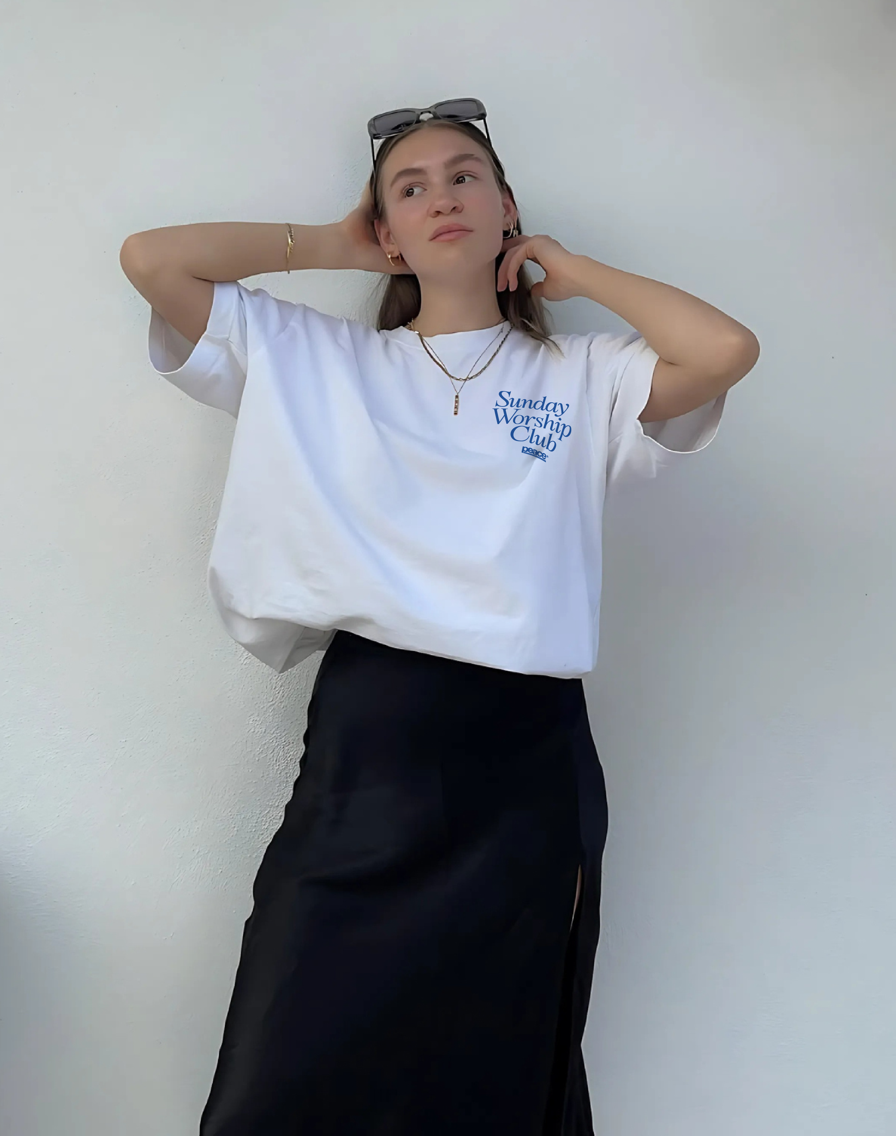 Sunday Worship Club - Women’s White Loose Fit Heavyweight Tee | Peace®